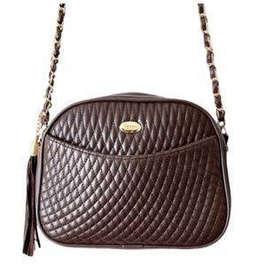 Vintage Vegan Leather Koschi Brown Quilted Shoulder Handbag Cross Body